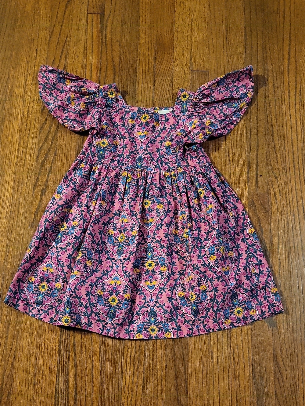 Mini Boden Pink Floral Flutter Sleeve Dress